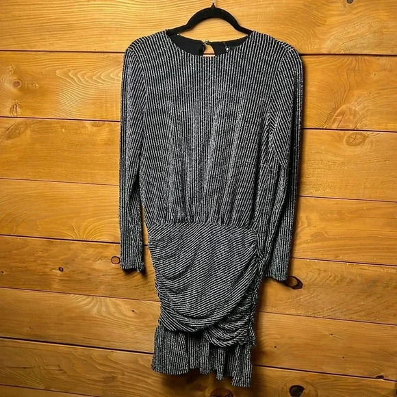 Revolve Krisa Womens Black & White sparkle Jersey Mini dress Ruched M‎ Event - Picture 1 of 10
